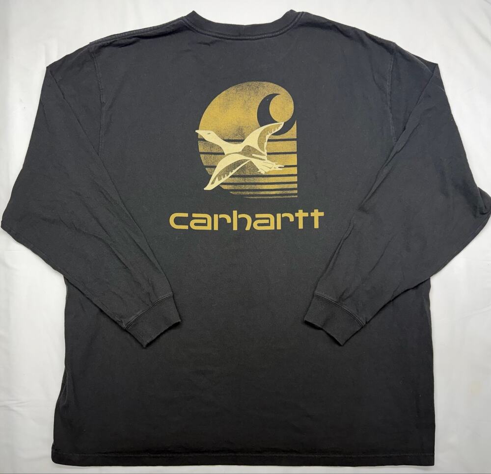Carhartt Mens 3XL Loose Fit Black Long Sleeve Pocket T Shirt Duck Graphic